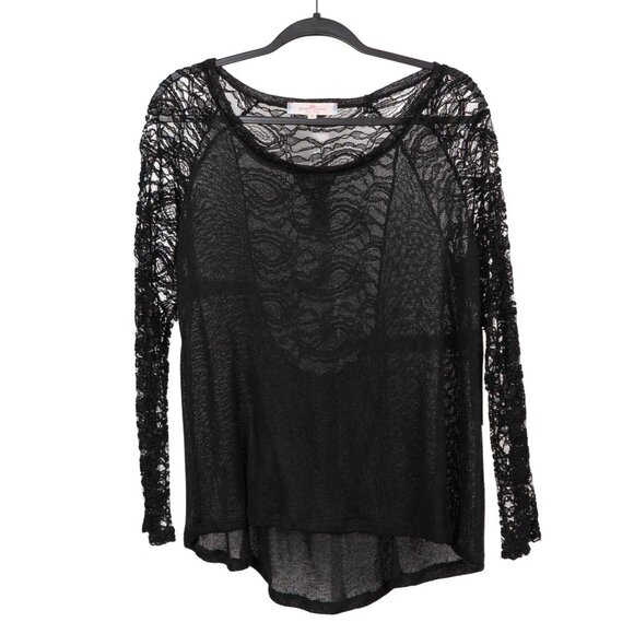 Almost Famous Tops - Sheer Lace Shirt XL Black Long Sleeve Top Elegant Boho Whimsigoth Hi-Low Fairy